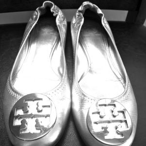 Tori Burch ballet flat silver leather